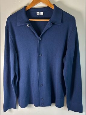Uniqlo U Cotton Men’s Cardigan Button Up Polo Sweater Size L Cotton Cashmere EUC